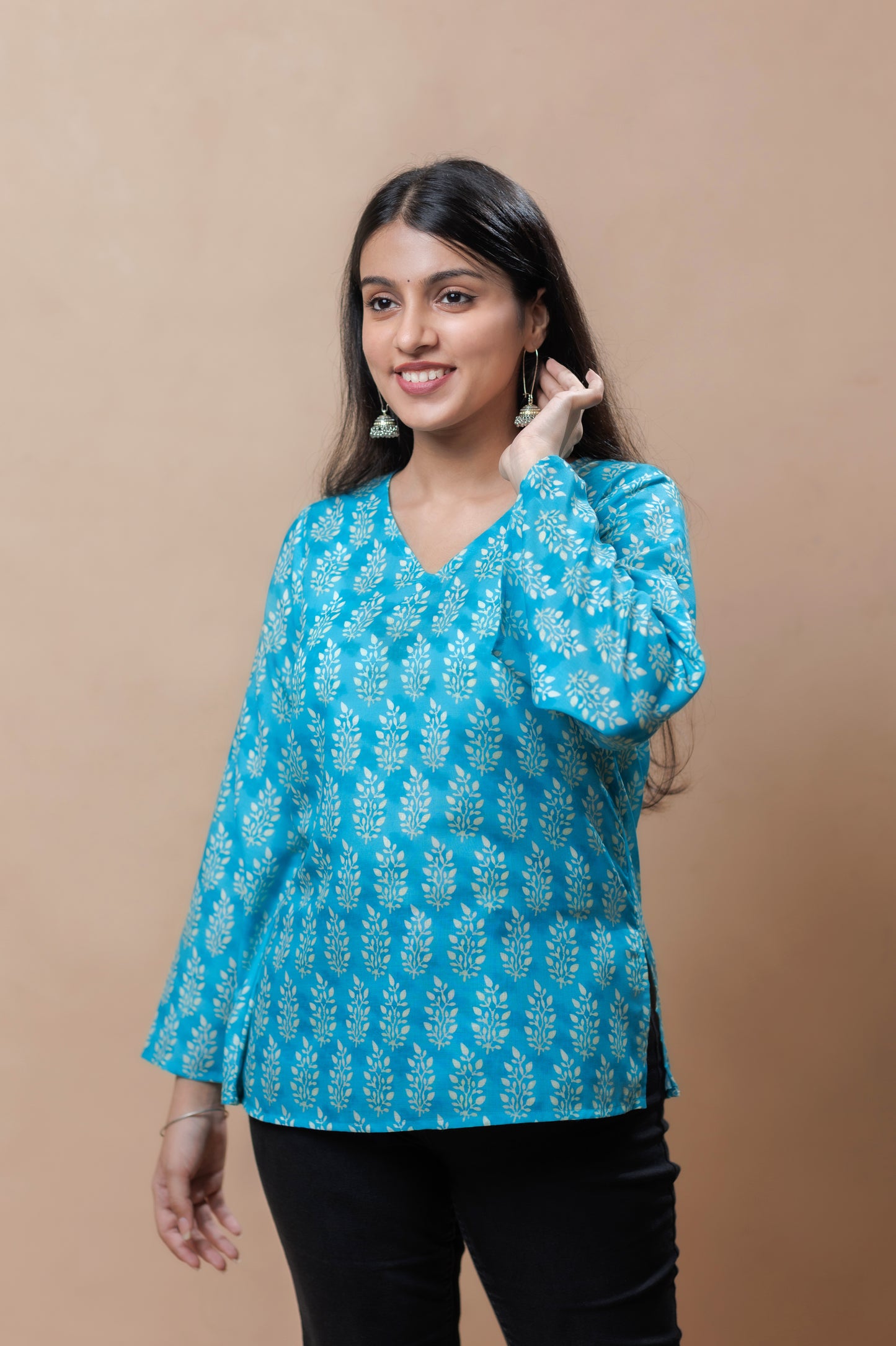 Teal Blossom Kurti