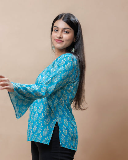 Teal Blossom Kurti