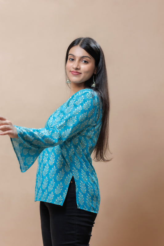 Teal Blossom Kurti