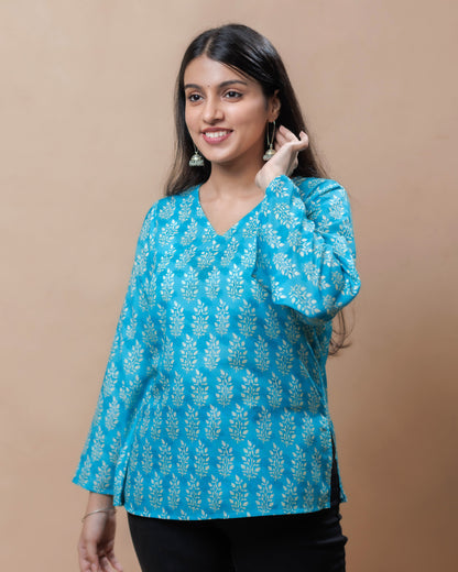 Teal Blossom Kurti