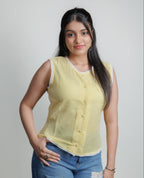 Lumi yellow gingham sleeveless cotton top for women